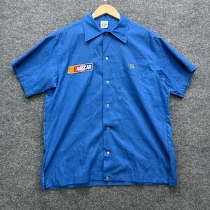 Vintage NASCAR Work Shirt Men's Size L Blue Short Sleeve Racing Garage Wear
